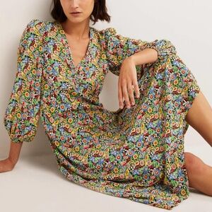 Boden Empire Midi Floral Illusion Tea Dress  - Size 8